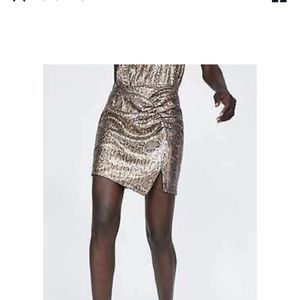 NWT Zara Gold Animal Print Sequin Mini Skirt